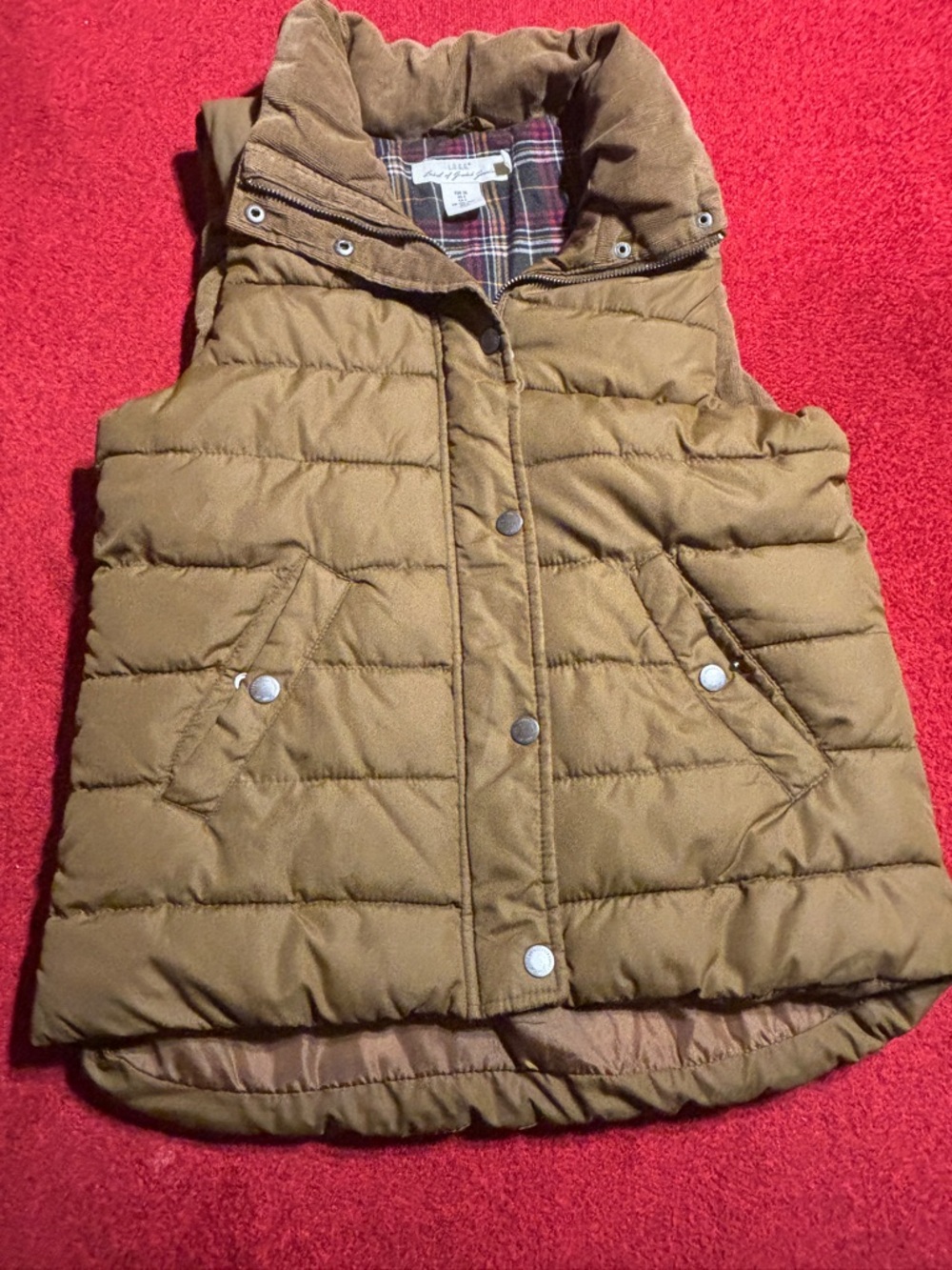 HM L.O.G.G. Women’s Quilted Brown Puffer Vest with Plaid Lining size 6